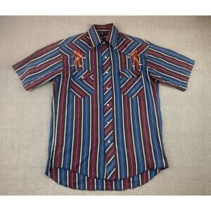 Vintage Wrangler Western Pearl Snap‎ Shirt Short Sleeve Embroidered Bigfoot SZ M